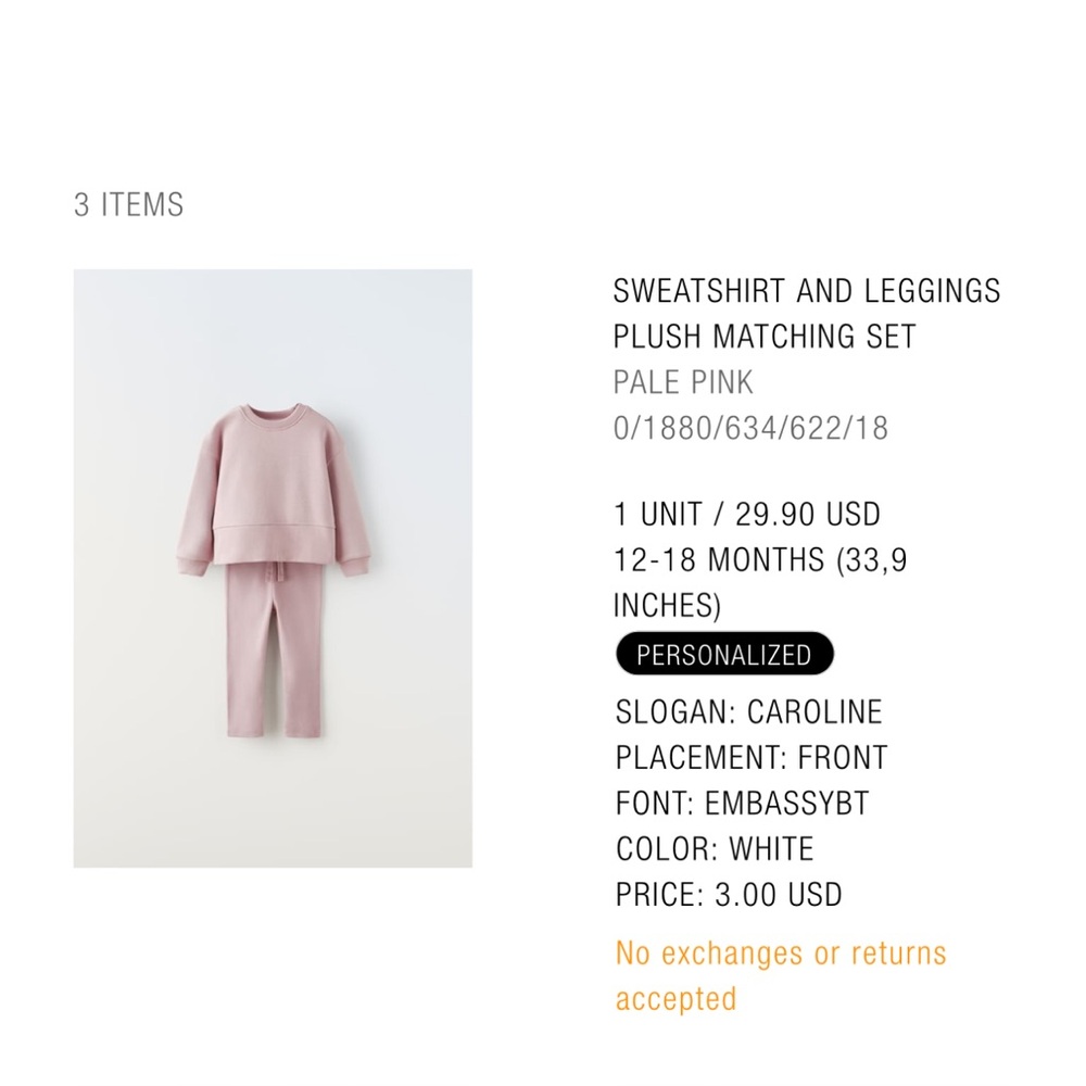 ZARA Kids Sweatshirt and Leggings Set - 12/18M
